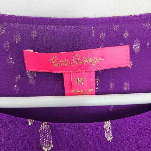 Lilly Pilitzer Idina Silk Top M Purple Party Resortwear Metallic Shimmer - Picture 3 of 7